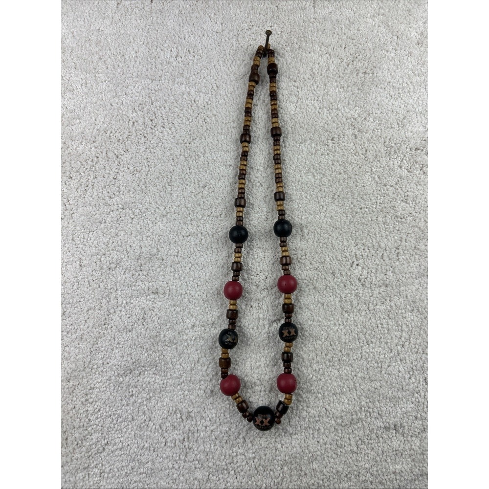 Boho 70's style Wood Beaded 30" Long Black Brown Necklace‎ XX Dos Equis Engraved